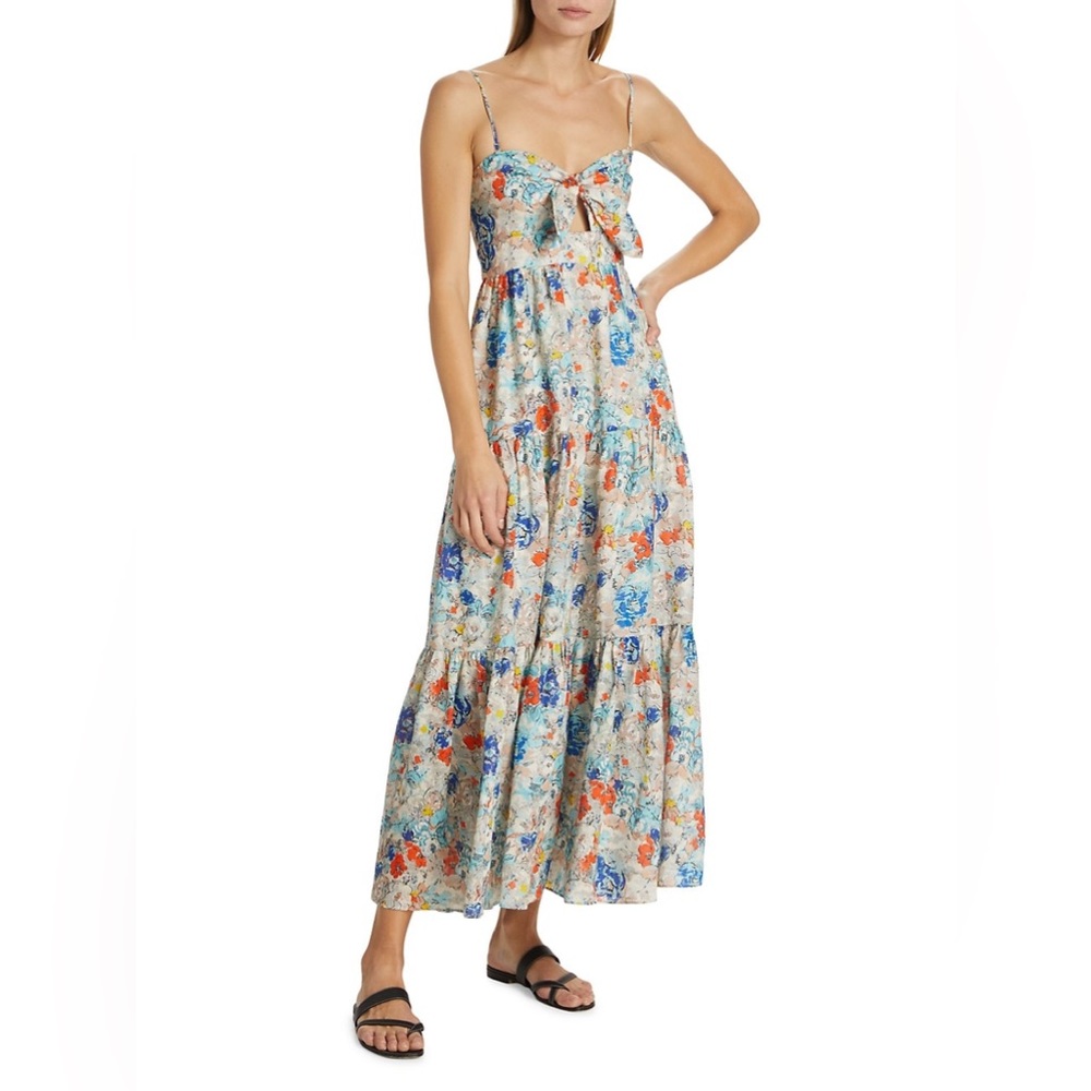 Zimmermann - Clover Tie Front Midi Dress Topaz Peony Floral US 8 / AU 2 / Medium - Picture 2 of 16